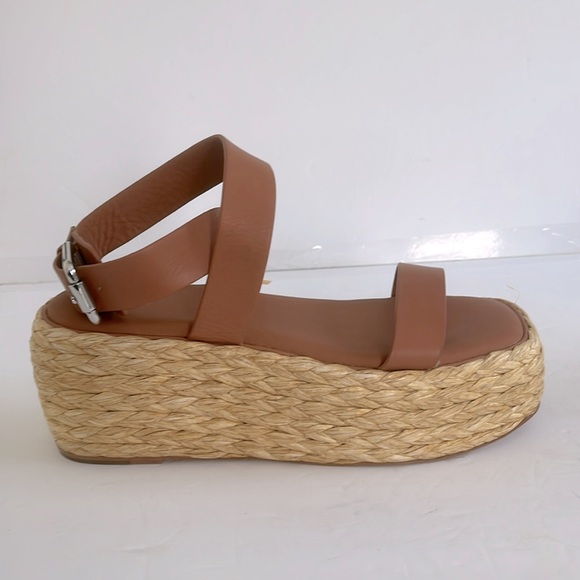 DONNA KARAN Pure $210 Lolah Ankle Strap Raffia Platform LEATHER Sandals Size 10 - Picture 4 of 10